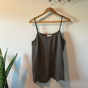 LOFT • Sage Green Adjustable Strap Lace Cut Out Top | M